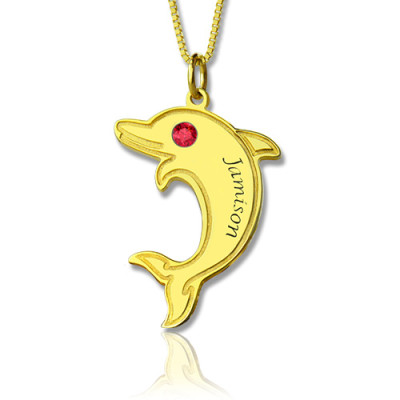 Dolphin Pendant Necklace with Birthstone Name 18ct Gold Plated - Handmade By AOL Special