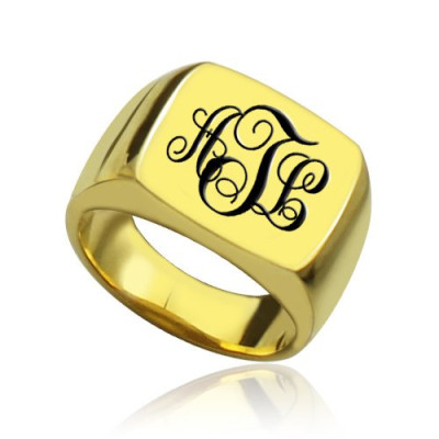 Custom 18ct Gold Plated Monogram Signet Ring - Handmade By AOL Special