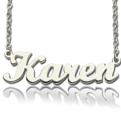 Solid 18ct White Gold Plated Karen Style Name Necklace - Handmade By AOL Special