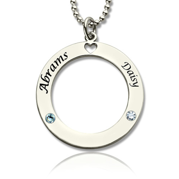 Engraved Circle of Love Name Necklace with Birthstone Silver - Handmade By AOL Special