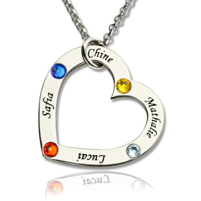 Mother Heart Necklace with Name Birthstone Sterling Silver - Handmade By AOL Special
