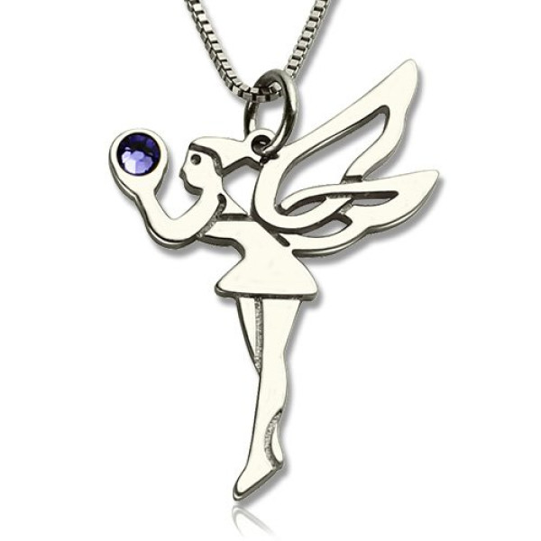 Personalized Fairy Birthstone Necklace for Girls Sterling Silver - Handmade By AOL Special