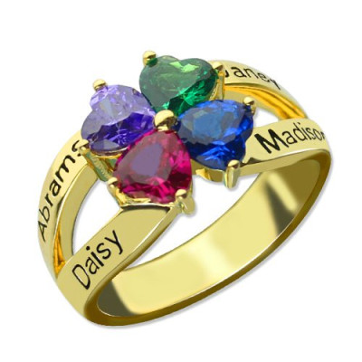 Family Ring for Mom Four Clover Hearts in 18ct Gold Plated - Handmade By AOL Special