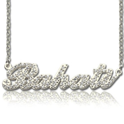 Sterling Silver Full Birthstone Carrie Name Necklace - Handmade By AOL Special