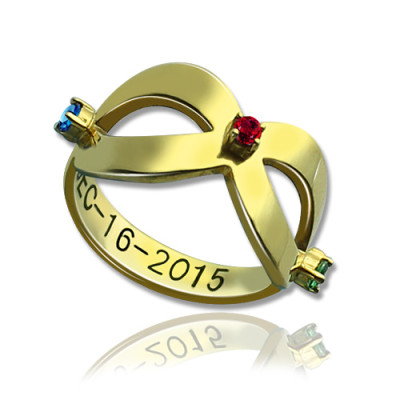 18ct Gold Plated Engraved Infinity Birthstone Ring - Handmade By AOL Special
