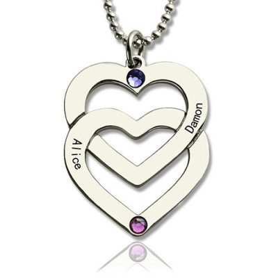 Personalized Double Heart Necklace Engraved Name Sterling Silver - Handmade By AOL Special