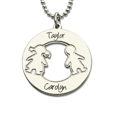 Circle Necklace With Engraved Children Name Charms Sterling Silver - Handmade By AOL Special