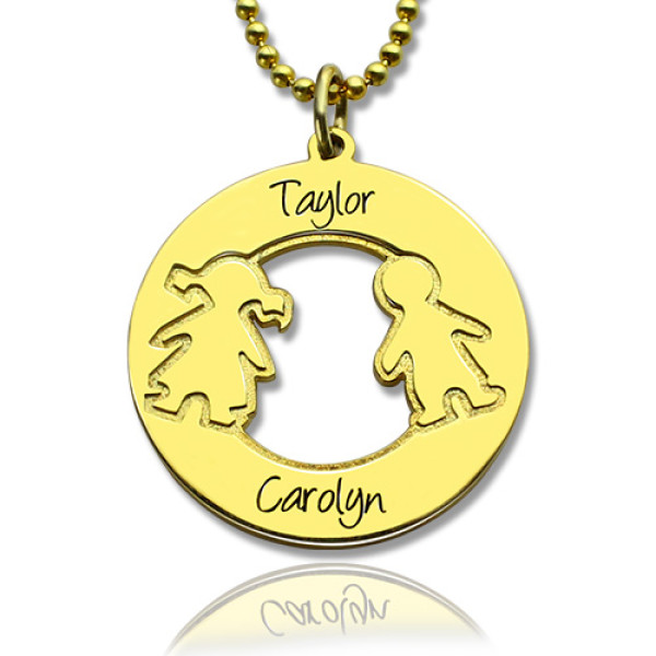 Circle Necklace Engraved Children Name Charms 18ct Gold Plated Silver925 - Handmade By AOL Special