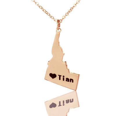 Idaho State USA Map Necklace With Heart Name Rose Gold - Handmade By AOL Special