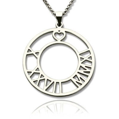 Circle Roman Numeral Disc Necklace Sterling Silver - Handmade By AOL Special