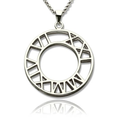 Double Circle Roman Numeral Necklace Clock Design Sterling Silver - Handmade By AOL Special