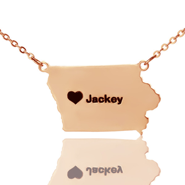 Iowa State USA Map Necklace With Heart Name Rose Gold - Handmade By AOL Special