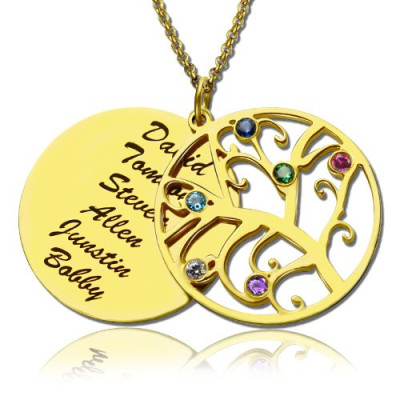 18ct Gold Plated Family Tree Birthstone Name Necklace - Handmade By AOL Special