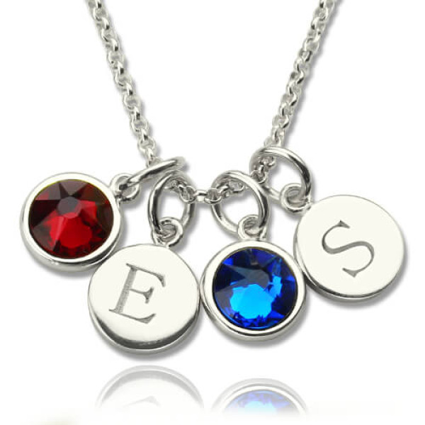 Personalized Double Initial Charm Necklace with Birthstone - Handmade By AOL Special