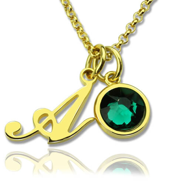Custom Birthstone Initial Necklace 18ct Gold Plated - Handmade By AOL Special