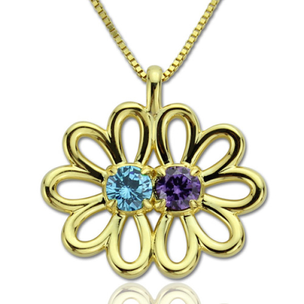 Personalized Double Flower Pendant with Birthstone 18ct Gold Plated Silver - Handmade By AOL Special