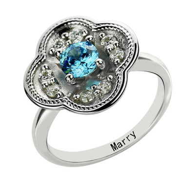 Birthstone Blossoming Love Engagement Ring Sterling Silver - Handmade By AOL Special