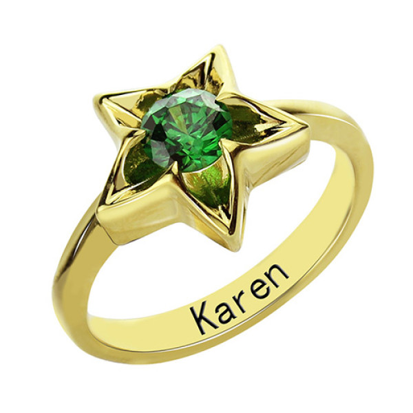 Personalized Star Ring with Birthstone Gold Plated Silver - Handmade By AOL Special