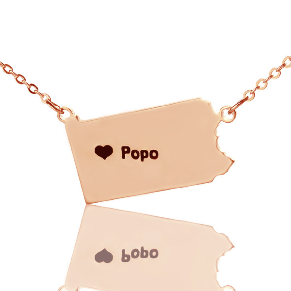 Personalized PA State USA Map Necklace With Heart Name Rose Gold - Handmade By AOL Special