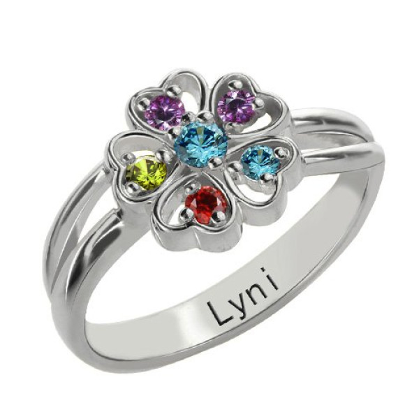 Promise Flower Ring Engraved Name Birthstone Sterling Silver - Handmade By AOL Special