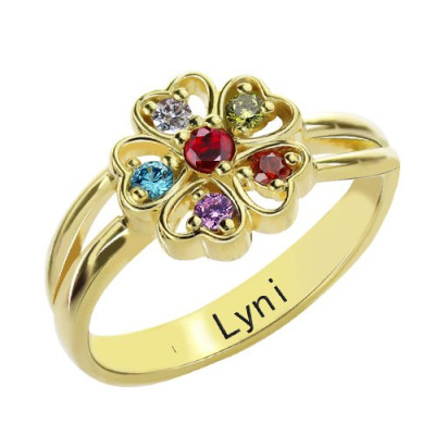 Birthstone Flower Promise Ring with Name 18ct Gold Plated - Handmade By AOL Special