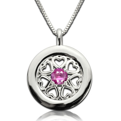 Birthstone Hearts All Around Pendant Necklace Sterling Silver - Handmade By AOL Special