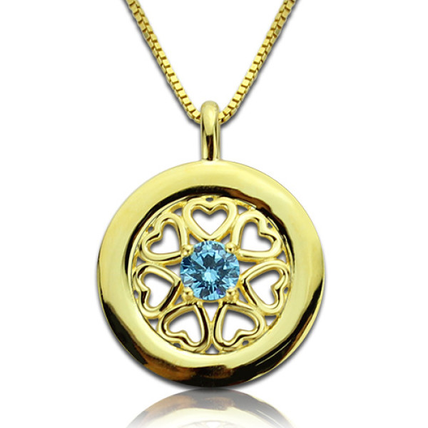 Personalized Hearts Around Necklace with Birthstone 18ct Gold Plated - Handmade By AOL Special