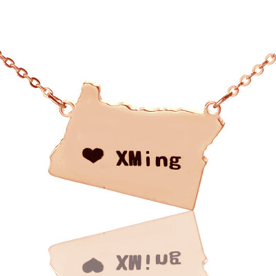 Custom Oregon State USA Map Necklace With Heart Name Rose Gold - Handmade By AOL Special