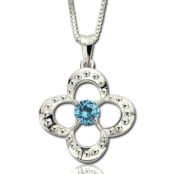 Birthstone Four Clover Good Lucky Charm Necklace Sterling Silver - Handmade By AOL Special