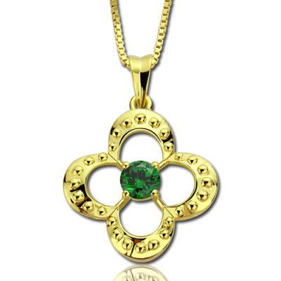 Clover Lucky Charm Necklace with Birthstone 18ct Gold Plated - Handmade By AOL Special