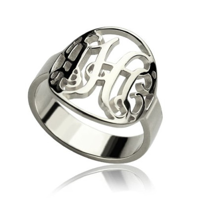 Cut Out Monogram Initial Ring Sterling Silver - Handmade By AOL Special