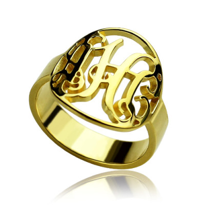 Custom Circle Cut Out Monogrammed Ring 18ct Gold Plated - Handmade By AOL Special