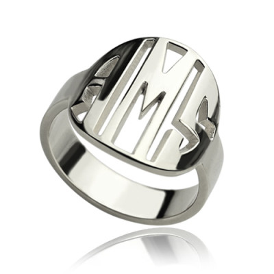 Personalized Cut Out Block Monogram Ring Sterling Silver - Handmade By AOL Special