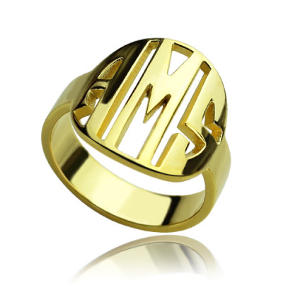 Personalized Block Circle Monogram Ring 18ct Gold Plated - Handmade By AOL Special