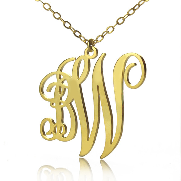 Personailzed Vine Font 2 Initial Monogram Necklace 18ct Gold Plated - Handmade By AOL Special