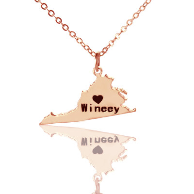 Virginia State USA Map Necklace With Heart Name Rose Gold - Handmade By AOL Special