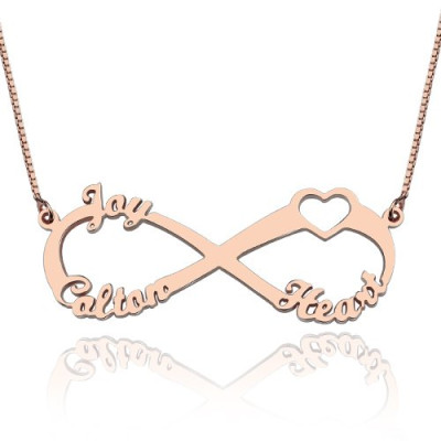 Heart Infinity Necklace 3 Names 18ct Rose Gold Plated - Handmade By AOL Special