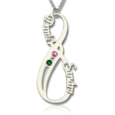 Birthstone Infinity Eternity Necklace Double Name - Handmade By AOL Special