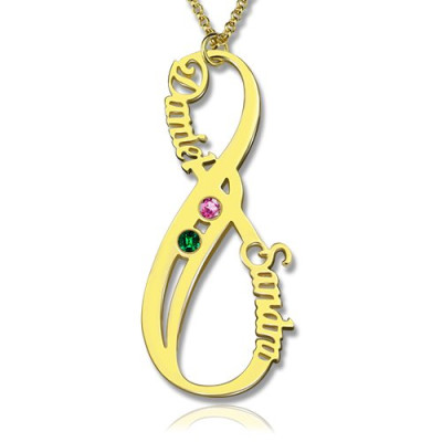 Vertical Infinity Name Necklace with Birthstones 18ct Gold Plated - Handmade By AOL Special