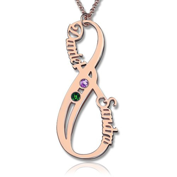 Vertical Infinity Sign Necklace with Birthstones 18ct Rose Gold Plated - Handmade By AOL Special