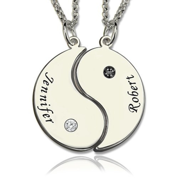 Gifts for Him Her - Yin Yang Necklace Set with Name Birthstone - Handmade By AOL Special