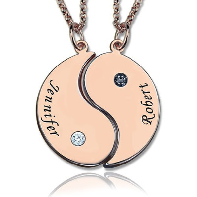 Yin Yang 2 names Necklace with Birthstone Rose Gold - Handmade By AOL Special