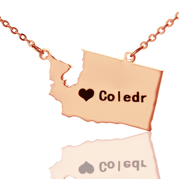 Washington State USA Map Necklace With Heart Name Rose Gold - Handmade By AOL Special
