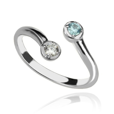 Dual Drops Birthstone Ring In Sterling Silver - Handmade By AOL Special