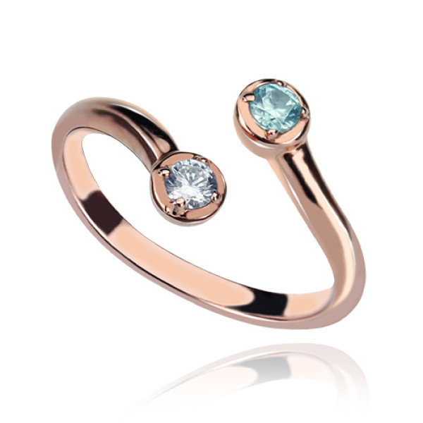 Dual Drops Birthstone Ring 18ct Rose Gold Plated - Handmade By AOL Special