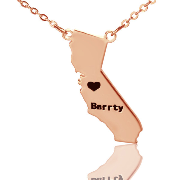California State Shaped Necklaces With Heart Name 18ct Rose Gold Plated - Handmade By AOL Special