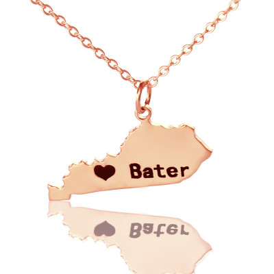 Custom Kentucky State Shaped Necklaces With Heart Name Rose Gold - Handmade By AOL Special