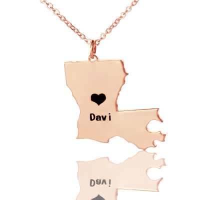 Custom Louisiana State Shaped Necklaces With Heart Name Rose Gold - Handmade By AOL Special