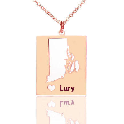 Personalized Rhode State Dog Tag With Heart Name Rose Gold Plate - Handmade By AOL Special