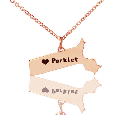 Massachusetts State Shaped Necklaces With Heart Name Rose Gold - Handmade By AOL Special